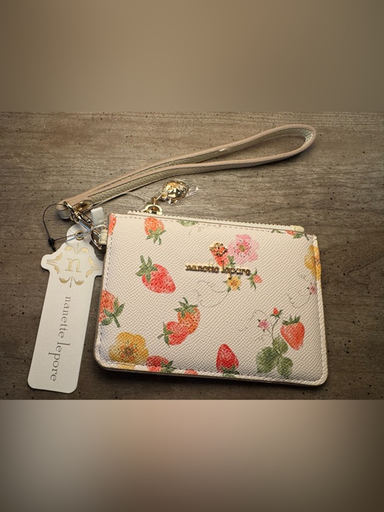 Nanette Lepore Handbags - Nanette Lepore Cream Floral Strawberry Wristlet